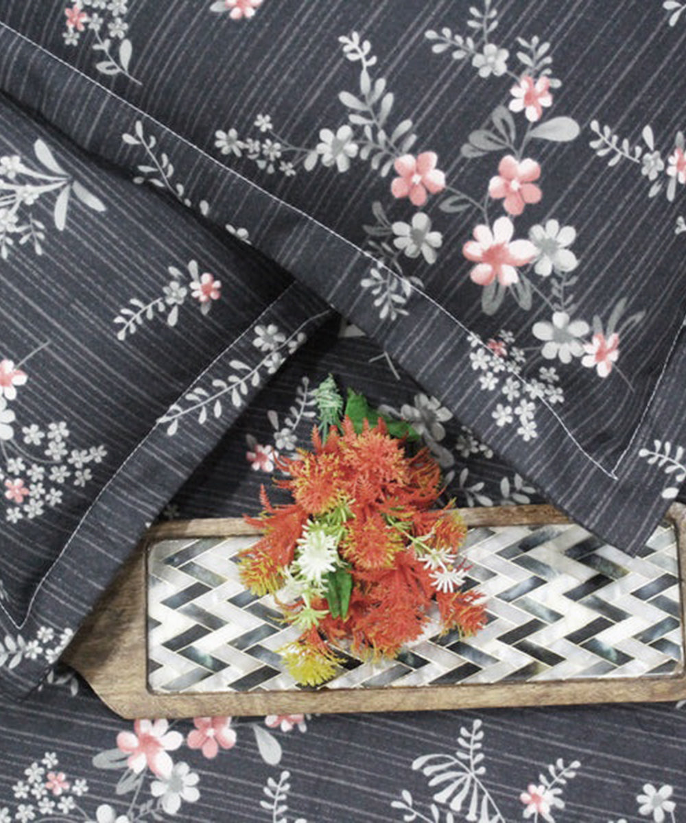 Charcoal Blossom Super King Fitted Bedsheet With 2 Pillow Covers