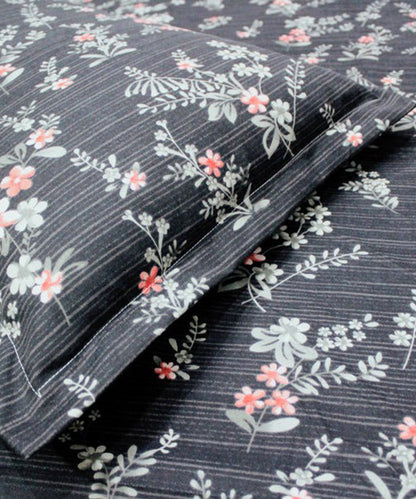 Charcoal Blossom Single Fitted Bedsheet With 1 Pillow Cover