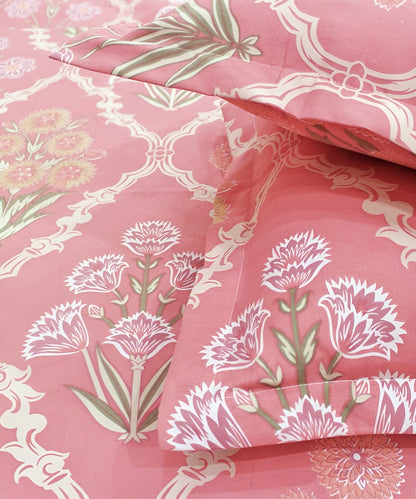Coral Blossom King Fitted Bedsheet With 2 Pillow Covers
