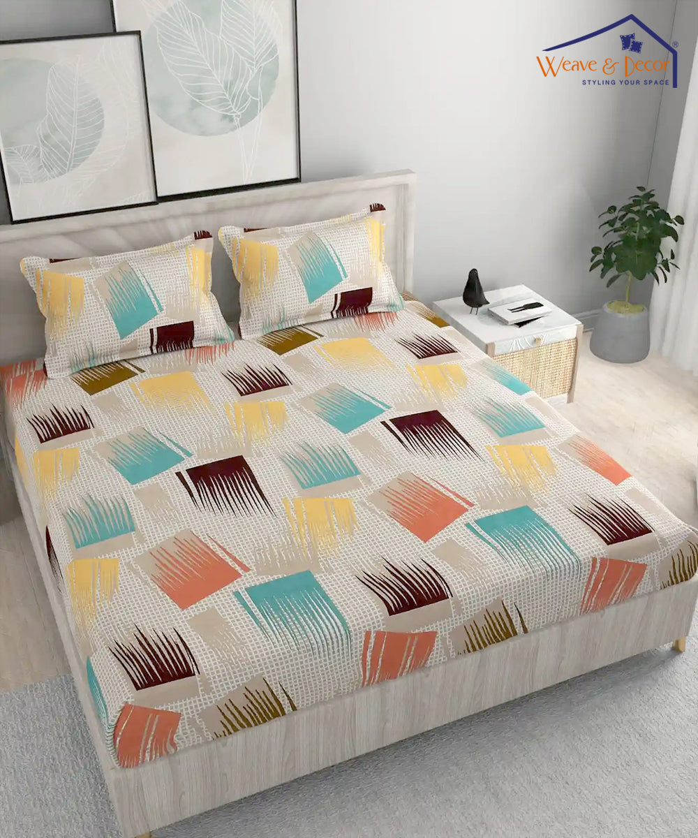 Multicolor Abstract Single Fitted Bedsheet With 1 Pillow Cover
