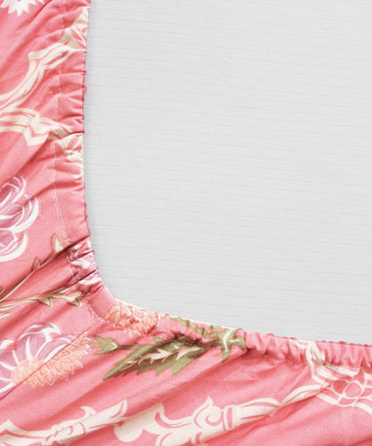 Coral Blossom Queen Fitted Bedsheet With 2 Pillow Covers