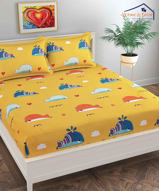 Cute Yellow Queen Fitted Bedsheet With 2 Pillow Covers