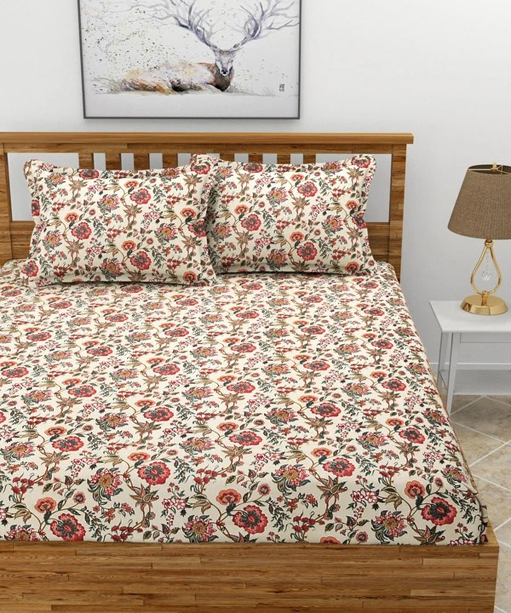 Floral Grace King Fitted Bedsheet With 2 Pillow Covers