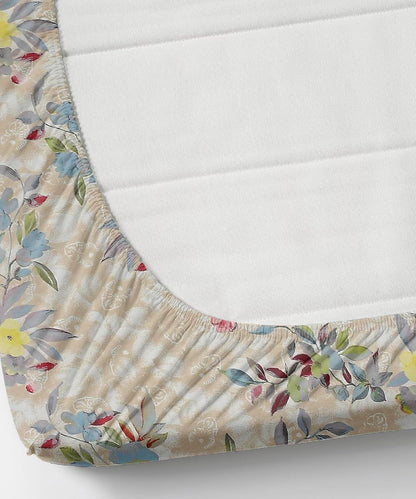 Blossom Beige Delight Single Fitted Bedsheet With 1 Pillow Cover