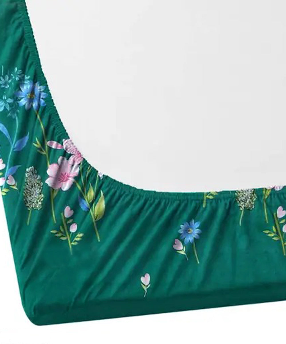 Evergreen Floral Charm Single Fitted Bedsheet With 1 Pillow Cover