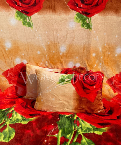 Roses Warm Flannel Double Bedsheet with 2 Pillow Cover