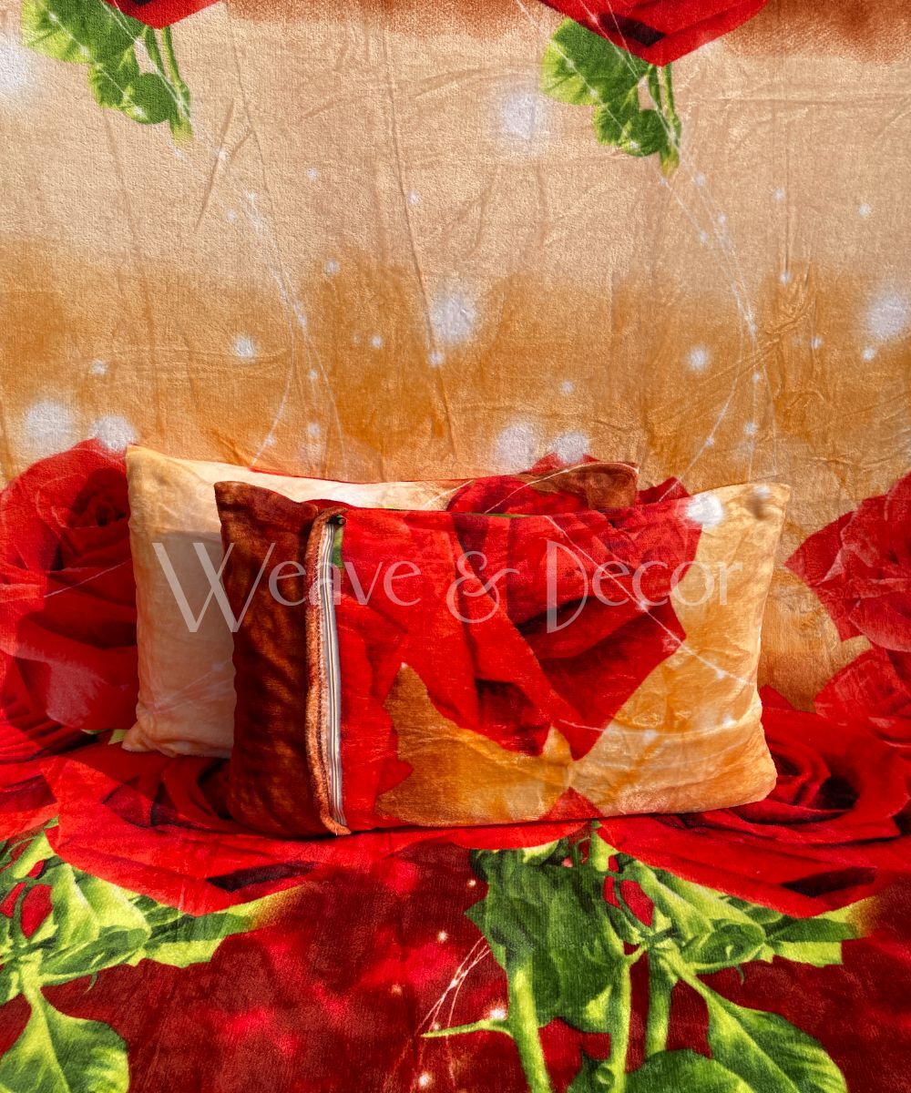 Roses Warm Flannel Double Bedsheet with 2 Pillow Cover