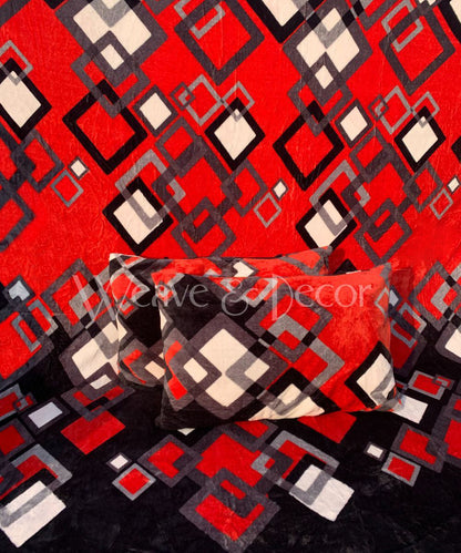 Red & Black Warm Flannel Double Bedsheet with 2 Pillow Cover