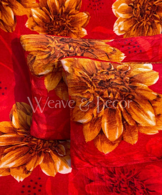 Sunflower Warm Flannel Double Bedsheet with 2 Pillow Cover