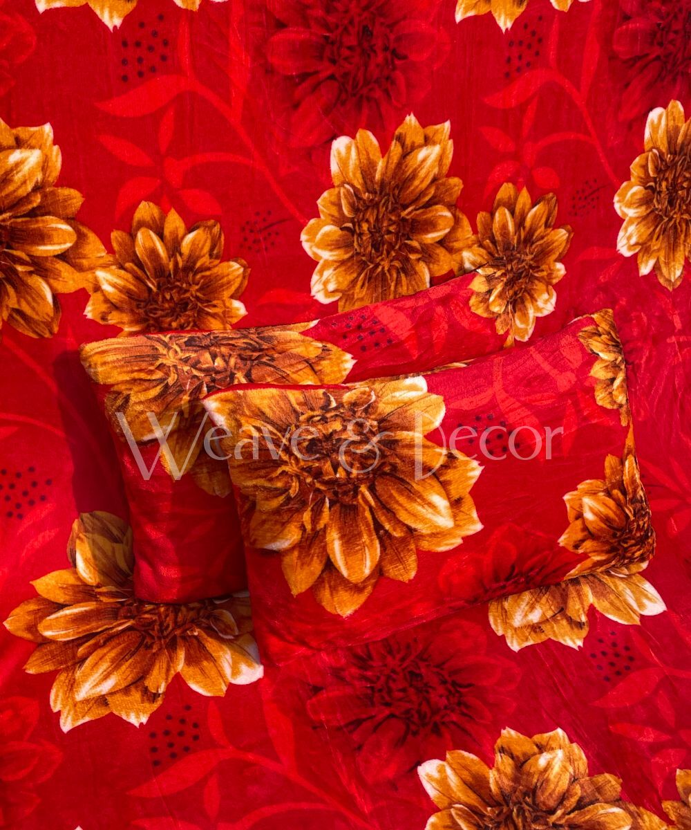 Sunflower Warm Flannel Double Bedsheet with 2 Pillow Cover