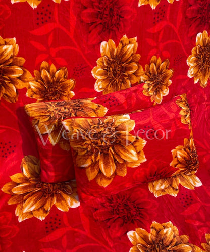 Sunflower Warm Flannel Double Bedsheet with 2 Pillow Cover
