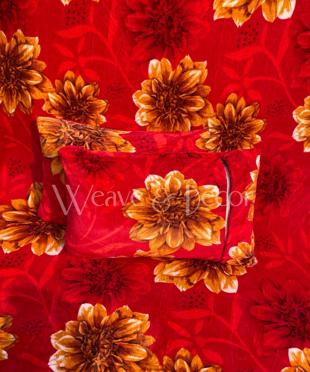 Sunflower Warm Flannel Double Bedsheet with 2 Pillow Cover