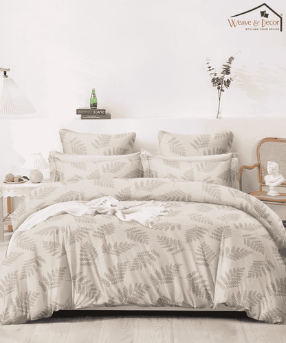 Whispering Ferns Queen Fitted Bedsheet With 2 Pillow Covers