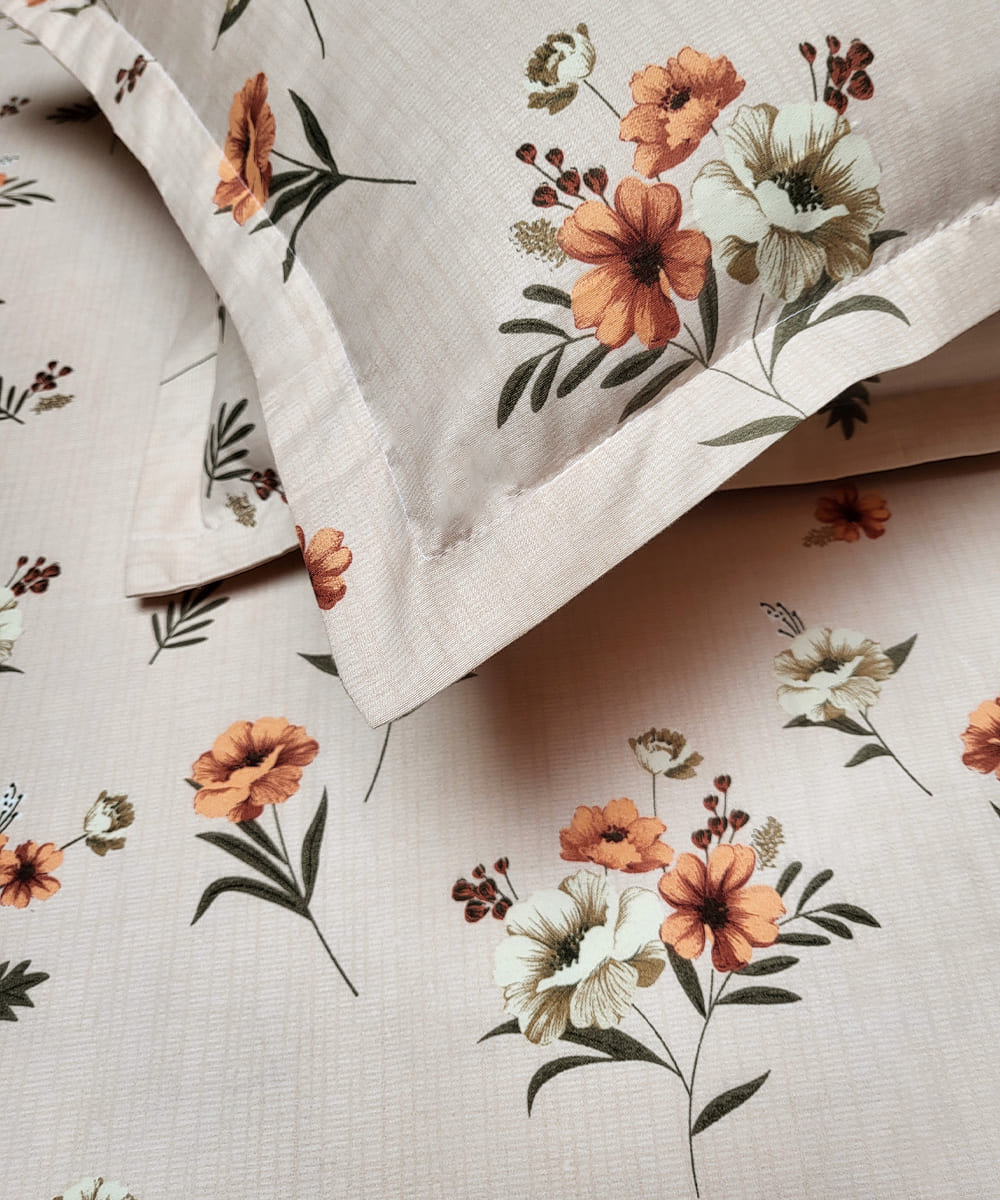 cream floral double bedsheet 