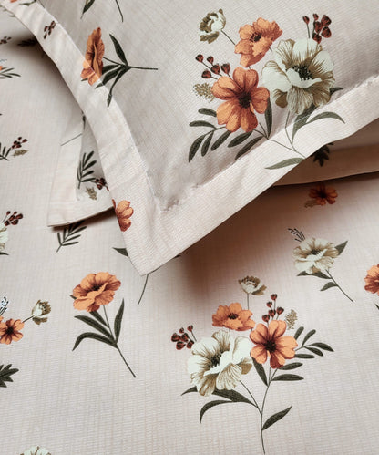 cream floral double bedsheet 