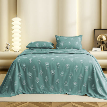 Teal Mist Bloom King Size Bedsheet With 2 Pillow Cover
