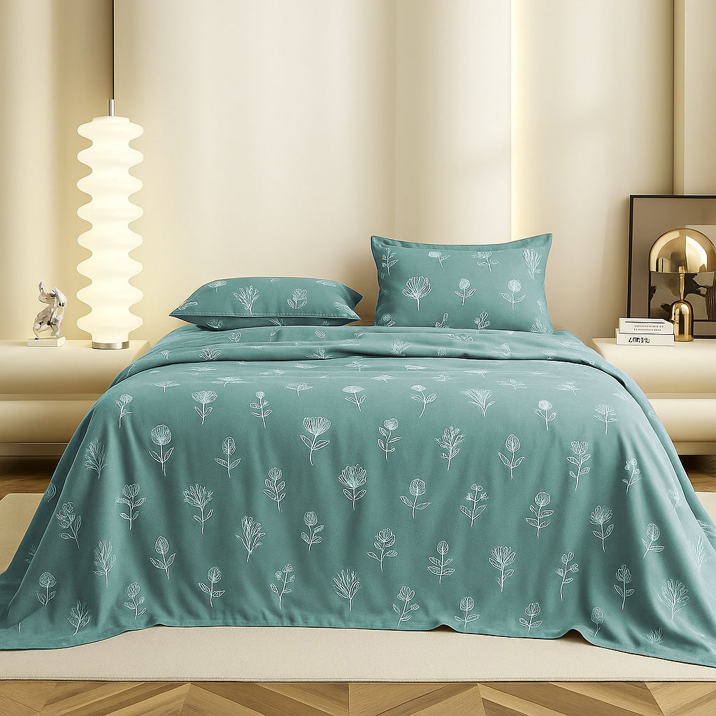 Ocean Bloosom Flat Bedsheet With Pillow Covers