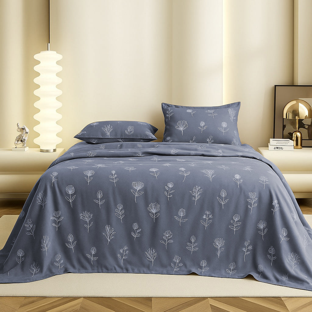 Misty Bloomscape King Size Bedsheet With 2 Pillow Cover