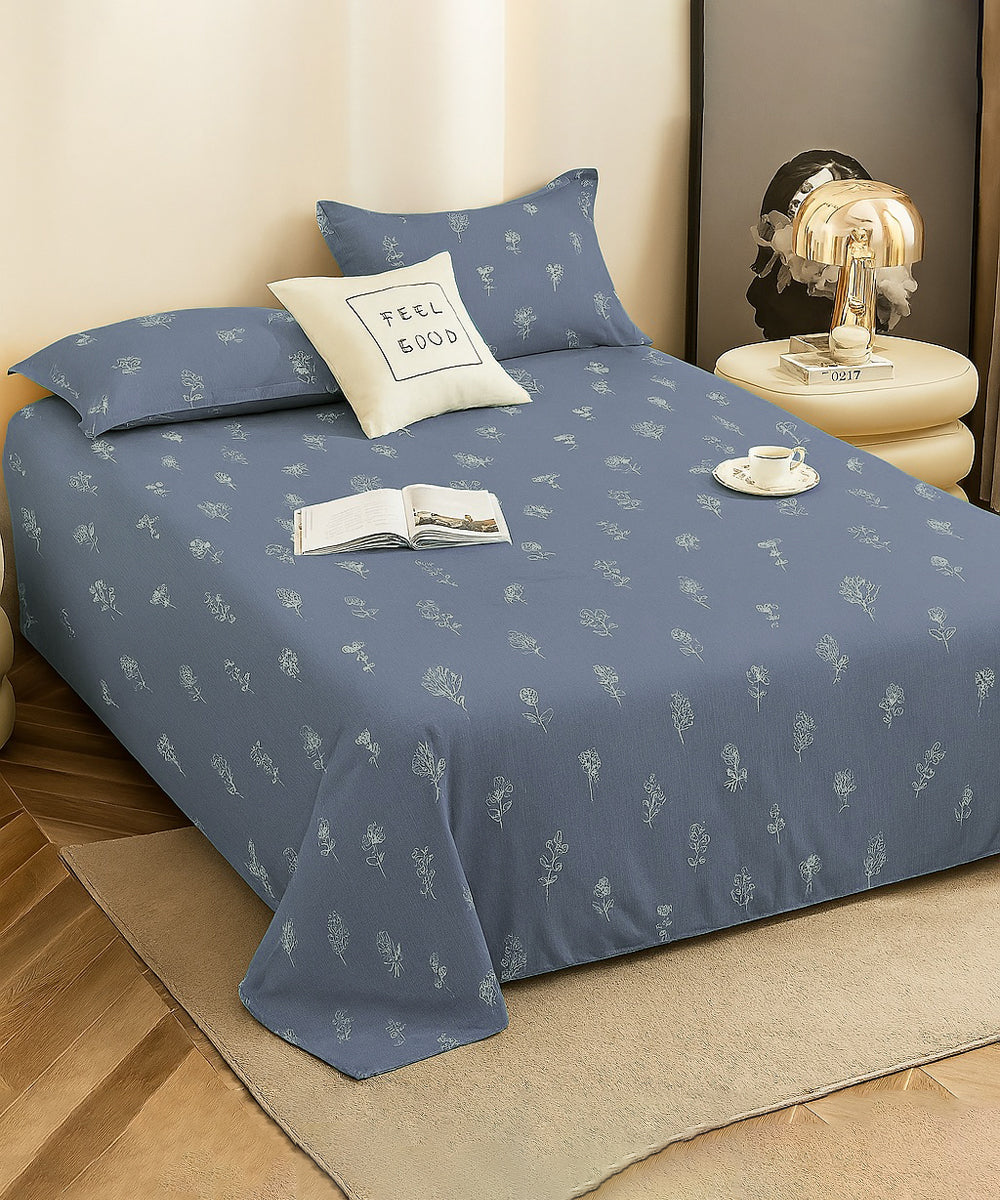 Misty Bloomscape King Size Bedsheet With 2 Pillow Cover