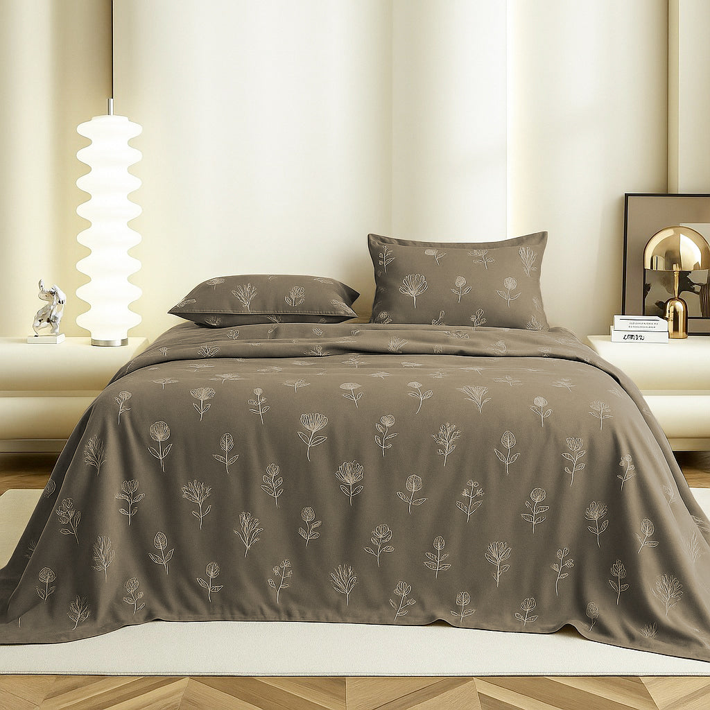 Mocha Meadow King Size Bedsheet With 2 Pillow Cover