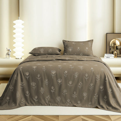 Mocha Meadow Flat Double Bedsheet With 2 Pillow Covers