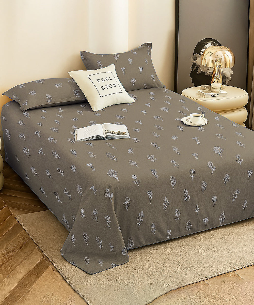 Mocha Meadow Flat Bedsheet With Pillow Covers