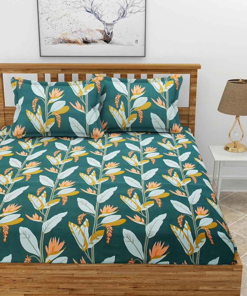 green floral fitted bedsheet 