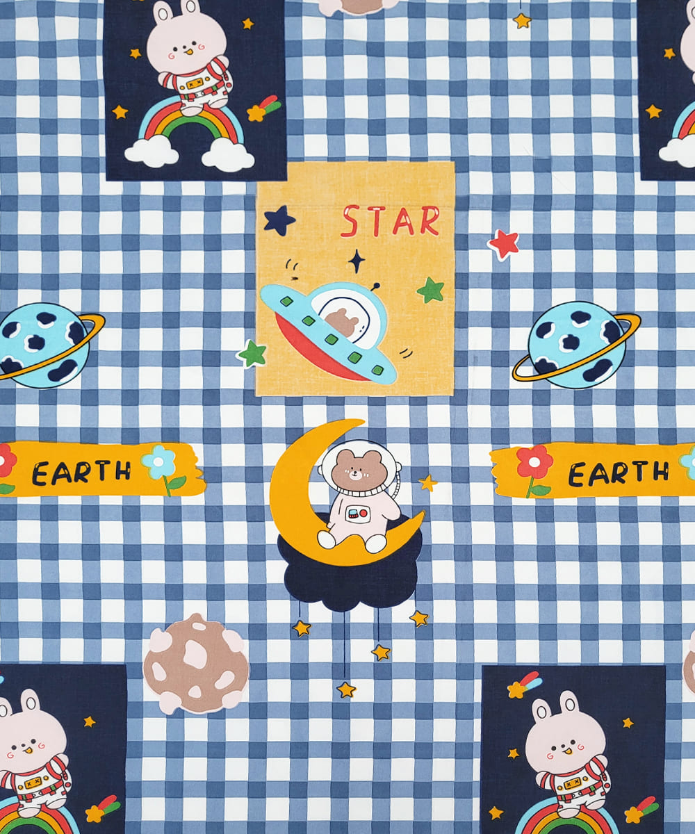 Galactic Bunny Kids Flat Double Bedsheet With 2 Pillow Cover