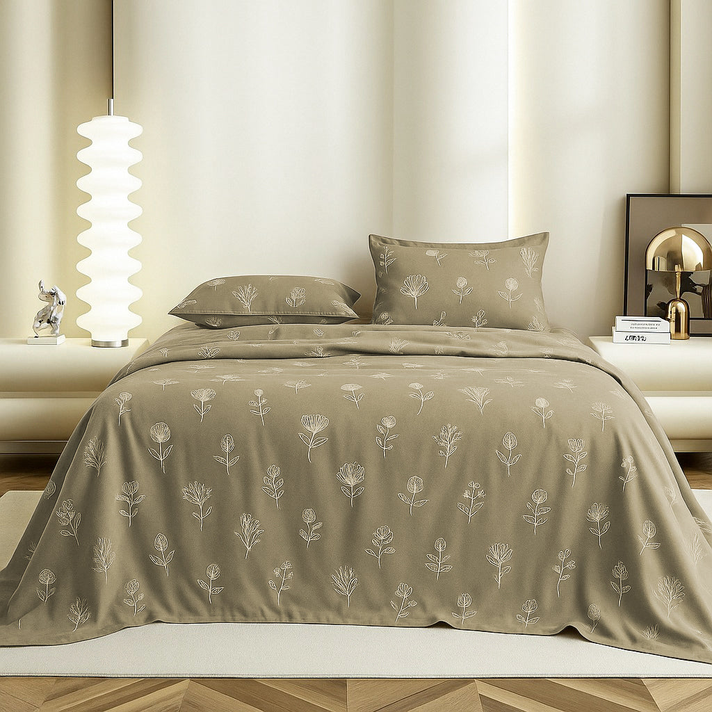 Sandy Bloom Flat Double Bedsheet With 2 Pillow Covers