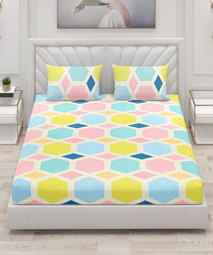 Hexa Geometric King Size Bedsheet With 2 Pillow Covers