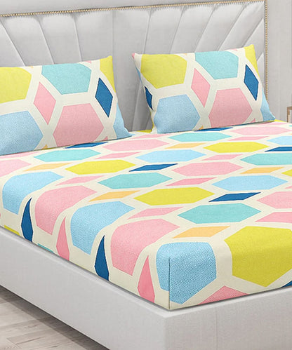 Hexa Geometric King Size Bedsheet With 2 Pillow Covers