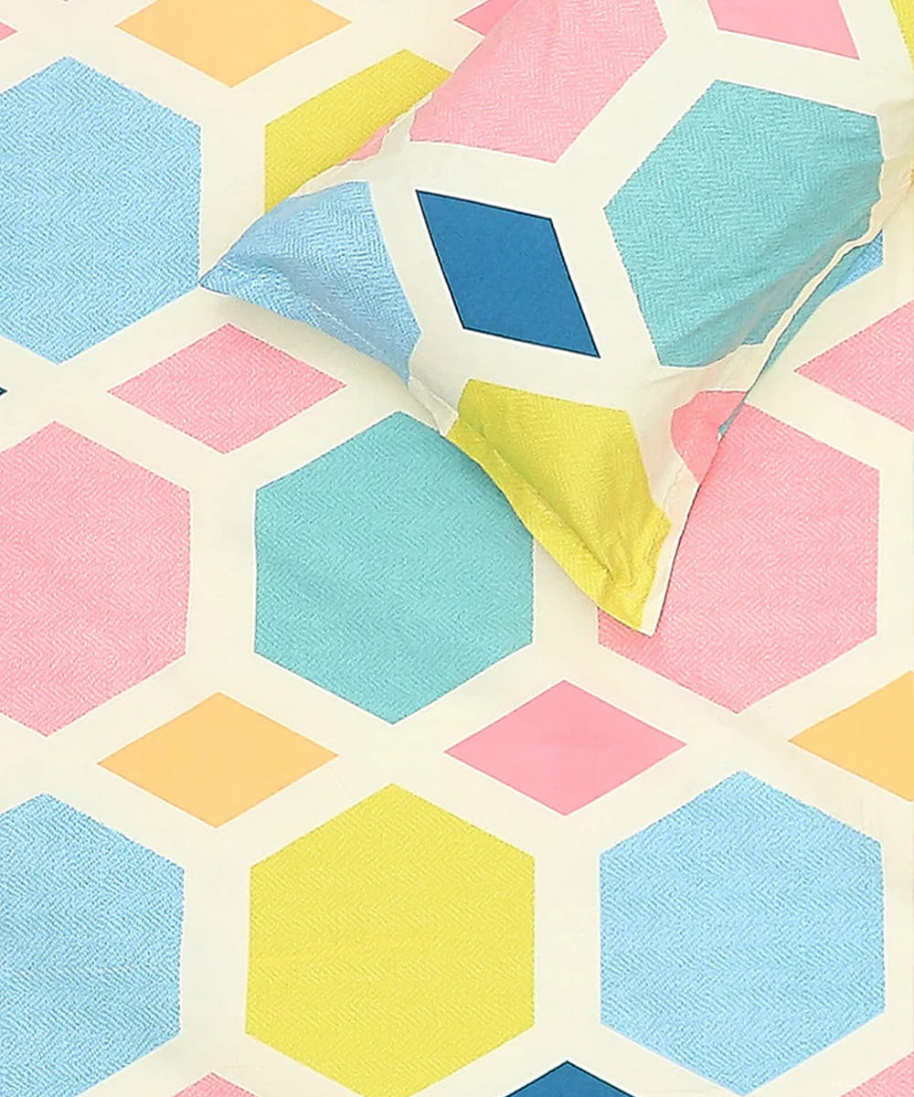 Hexa Geometric Single Bedsheet With 1 Pillow Cover