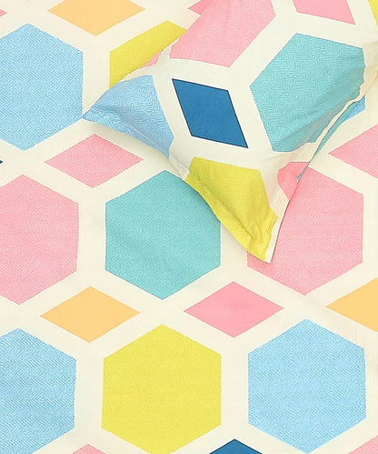 Hexa Geometric Single Bedsheet With 1 Pillow Cover