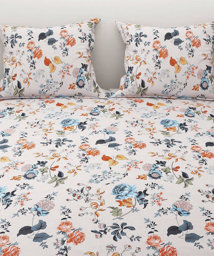 Ivory Floral Symphony Super King Fitted Bedsheet With 2 Pillow Covers