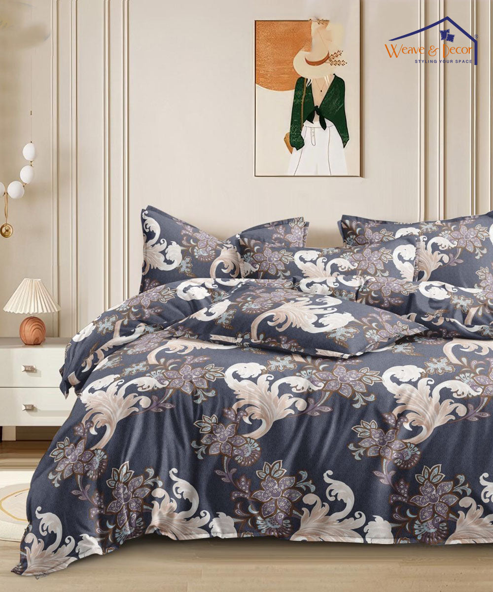 Midnight Flourish     King Size Bedsheet With 2 Pillow Cover
