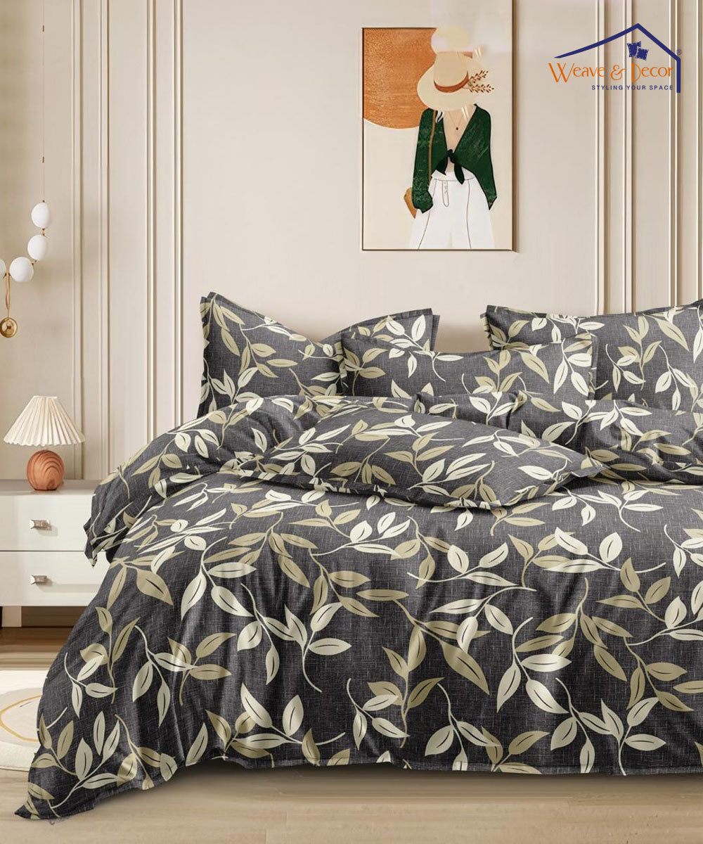 Golden Leaf whisper  Flat Double Bedsheet With 2 Pillow Covers