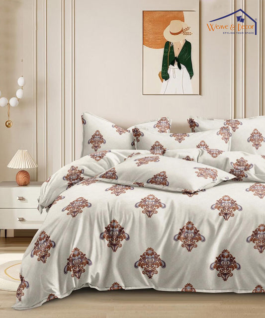 Ivory Royal Charm Flat Double Bedsheet With 2 Pillow Covers