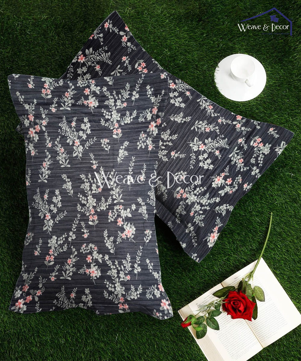 Charcoal  Blossom Pillow Cover Set of 2