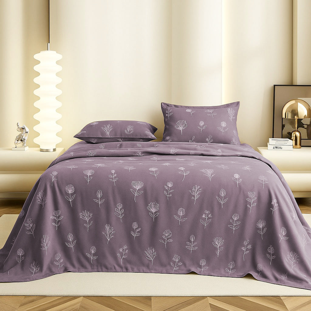 Plum Whisper King Size Bedsheet With 2 Pillow Cover