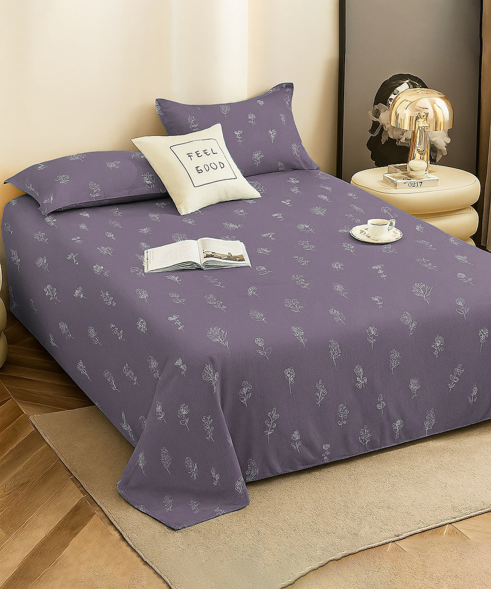 Lilac Petal Flat Double Bedsheet With 2 Pillow Covers