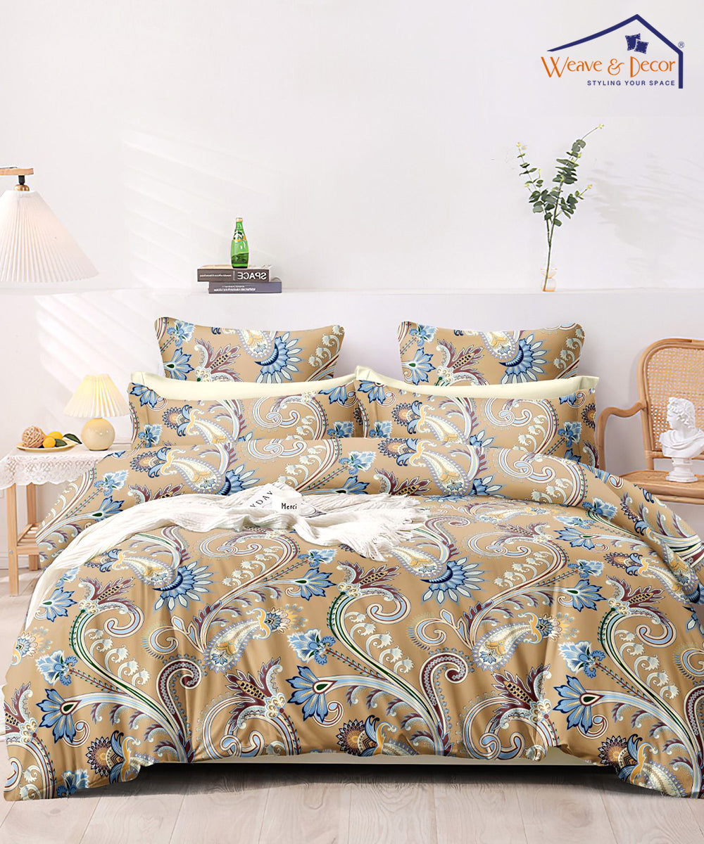 Paisley blossom  Queen Fitted Bedsheet With 2 Pillow Covers