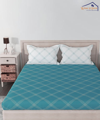 Ocean Check Flat Double Bedsheet With 2 Coordinate Pillow Covers