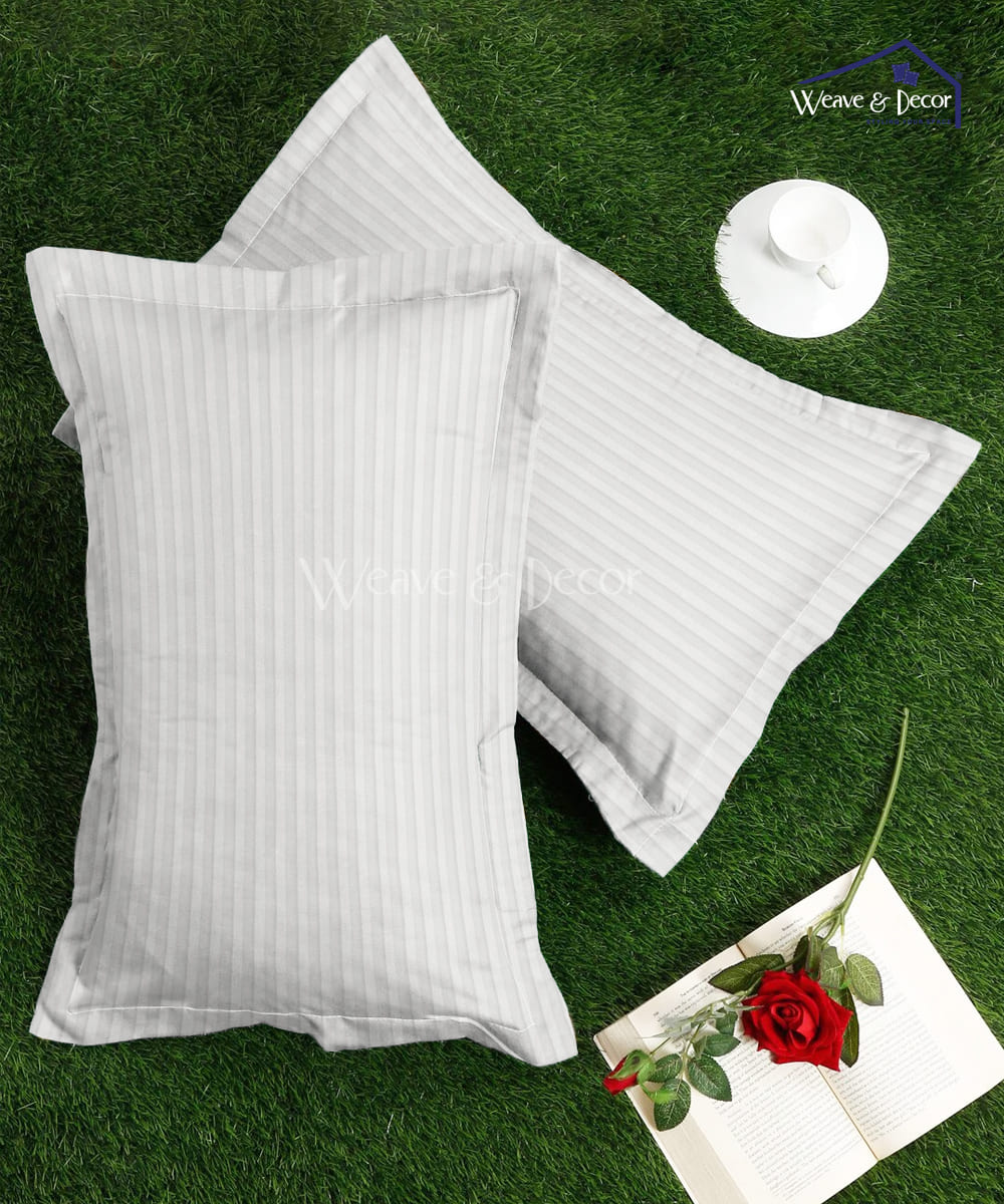 White Satin Stripe Pillow Cover Set of 2