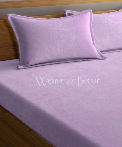 Lavender Warm Solid Flannel Double Bedsheet with 2 Pillow Cover