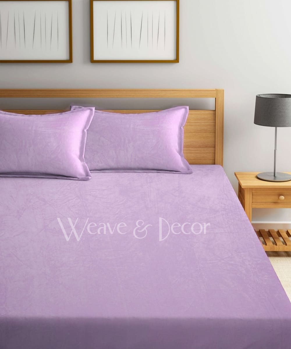 Lavender Warm Solid Flannel Double Bedsheet with 2 Pillow Cover